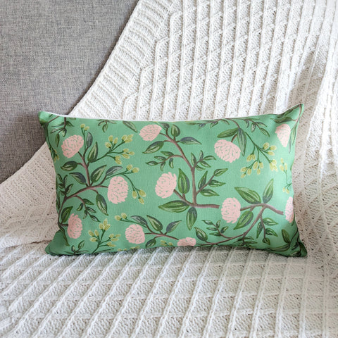 Floral Rectangle Cushion Cover, Green Decorative Cushion Cover, Farmhouse Throw Pillowcase