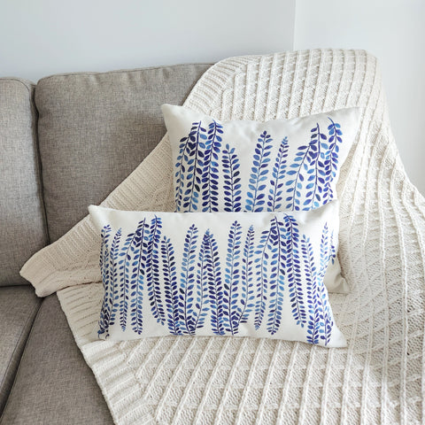 Blue Leaf Decorative Cushion Cover, Hampton Cushion Cover, Blue Throw Pillow Case