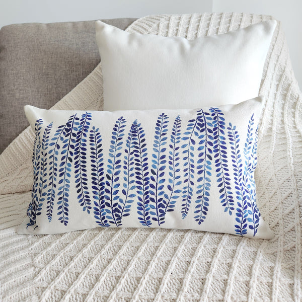 Blue Leaf Decorative Cushion Cover, Hampton Cushion Cover, Blue Throw Pillow Case