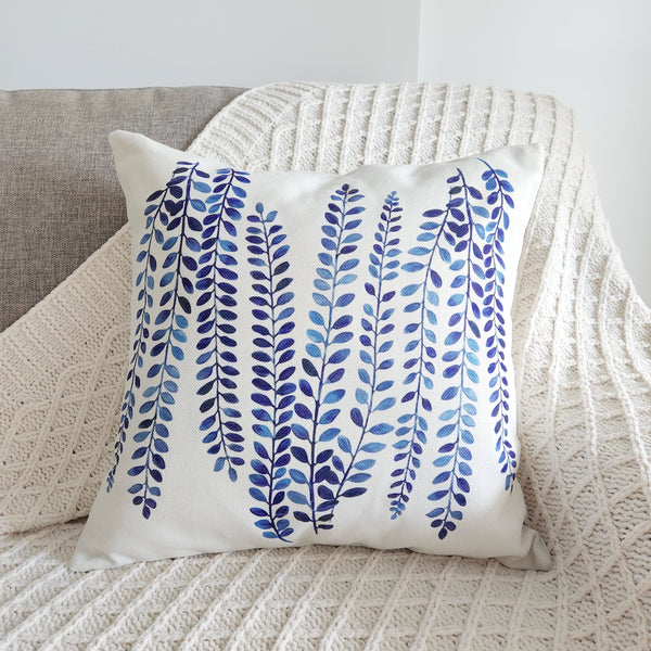 Blue Leaf Decorative Cushion Cover, Hampton Cushion Cover, Blue Throw Pillow Case