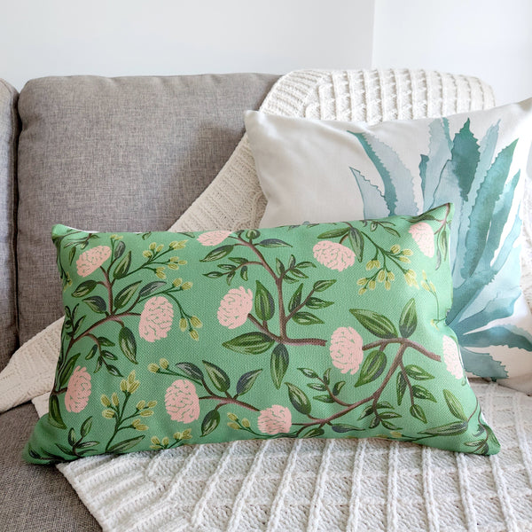 Floral Rectangle Cushion Cover, Green Decorative Cushion Cover, Farmhouse Throw Pillowcase