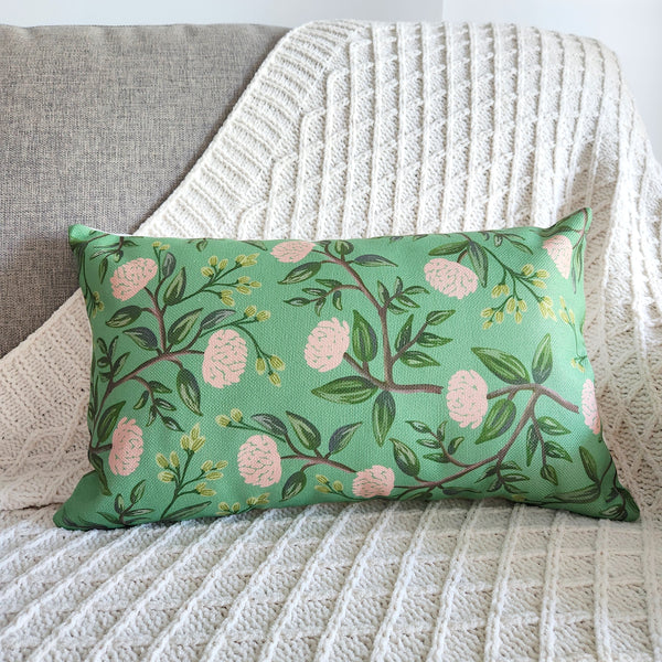 Floral Rectangle Cushion Cover, Green Decorative Cushion Cover, Farmhouse Throw Pillowcase