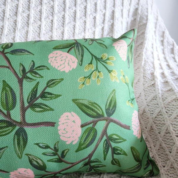 Floral Rectangle Cushion Cover, Green Decorative Cushion Cover, Farmhouse Throw Pillowcase