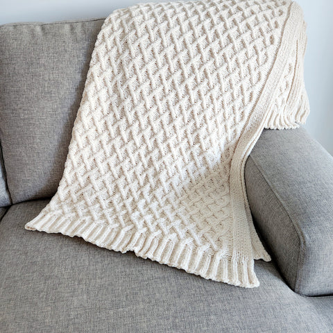 Ivory Knitted Blanket, Woven Throw Blanket, Cosy Knitted Throw