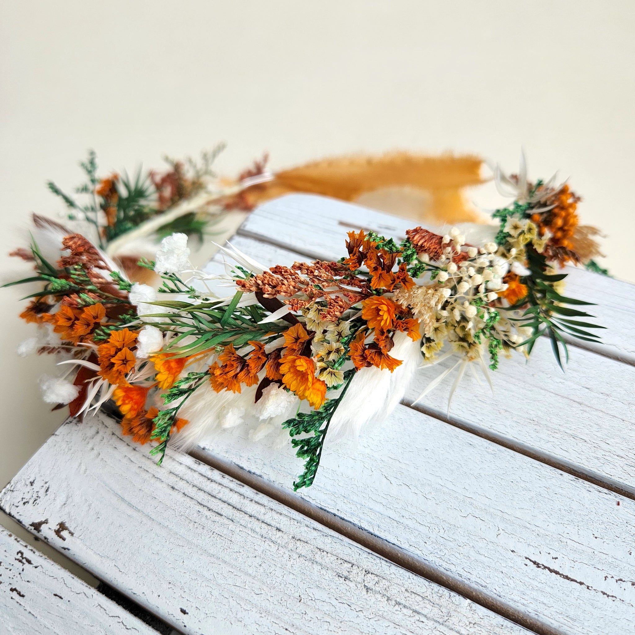 Burnt Orange Dried Flower Crown, Terracotta Flower Halo, Kid's Birthday Flowers