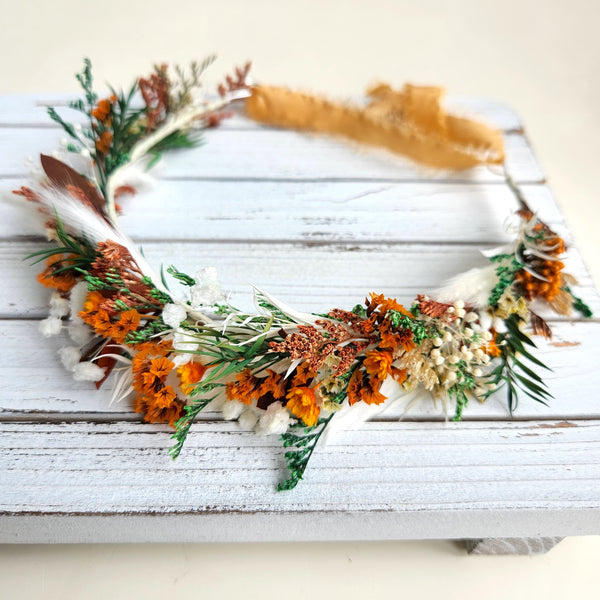 Burnt Orange Dried Flower Crown, Terracotta Flower Halo, Kid's Birthday Flowers