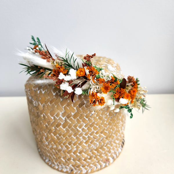 Burnt Orange Dried Flower Crown, Terracotta Flower Halo, Kid's Birthday Flowers