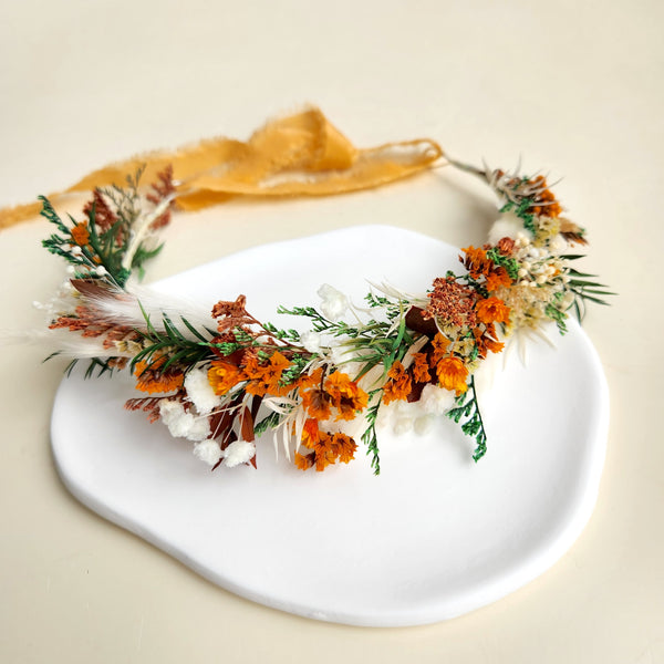 Burnt Orange Dried Flower Crown, Terracotta Flower Halo, Kid's Birthday Flowers