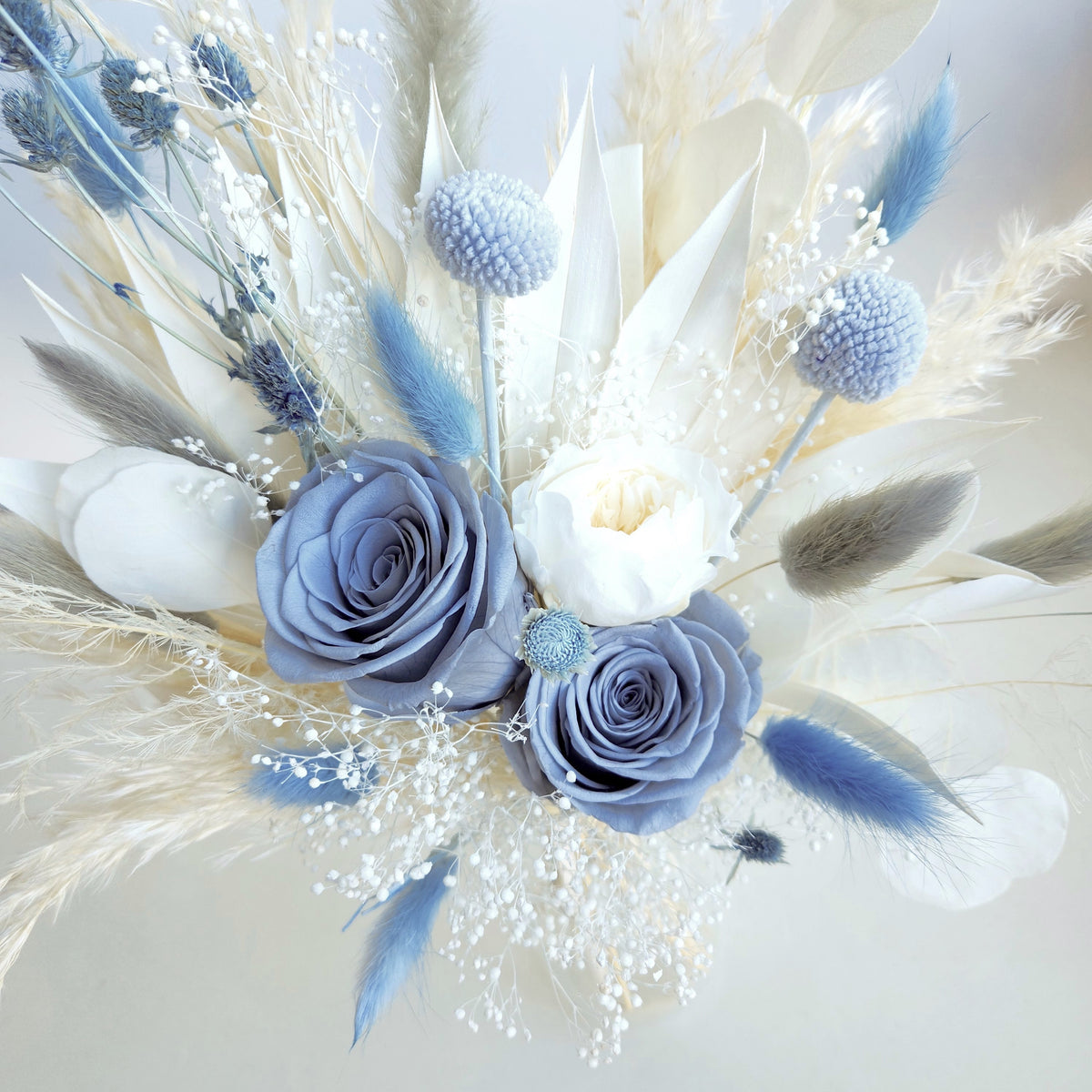 Dusty Blue Dried Flower Bouquet, Blue and Ivory Wedding Flowers ...