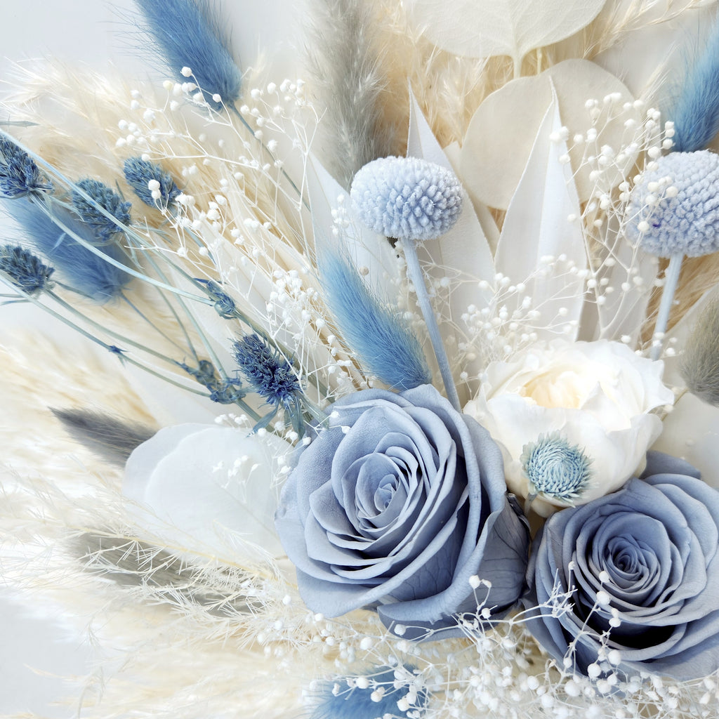 Dusty Blue Dried Flower Bouquet, Blue and Ivory Wedding Flowers –  Flowerholic