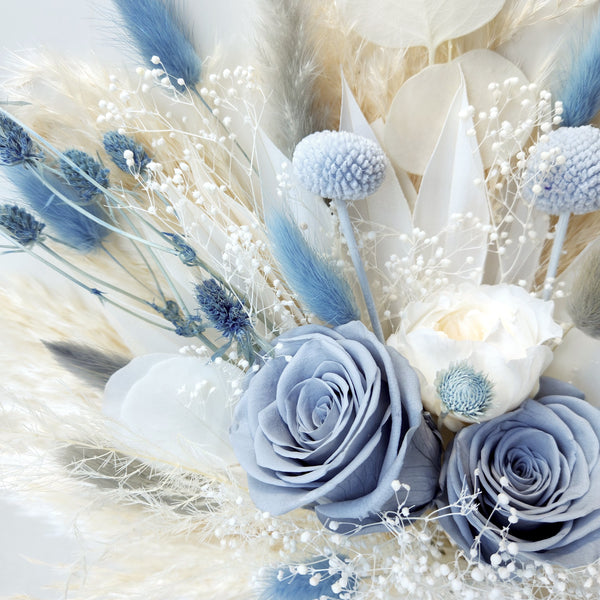 Dusty Blue Dried Flower Bouquet, Blue and Ivory Wedding Flowers