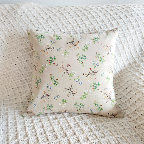 Natural Beige Floral Cushion Cover, Decorative Throw Pillow Case