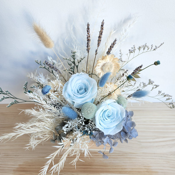 Baby Blue Dried Flower Arrangement, Table Flower, Interior Decoration, Gift Ideas