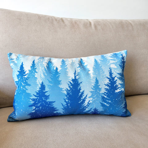 Blue Pine Trees Cushion Cover,  Blue Forest Decorative Cushion Cover, Rectangle Throw Pillow Case