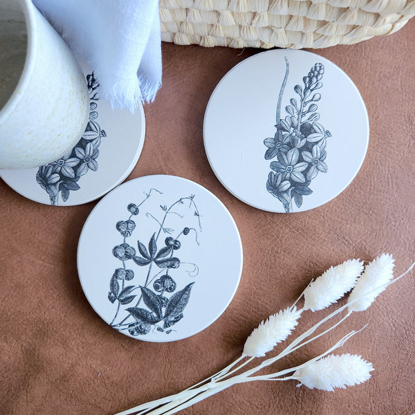 Floral Ceramic Coaster Set of 2, Housewarming Gift, Wedding Gift, Gift for Her