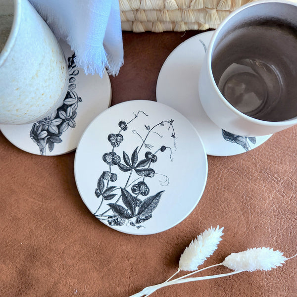 Floral Ceramic Coaster Set of 2, Housewarming Gift, Wedding Gift, Gift for Her