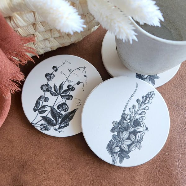 Floral Ceramic Coaster Set of 2, Housewarming Gift, Wedding Gift, Gift for Her