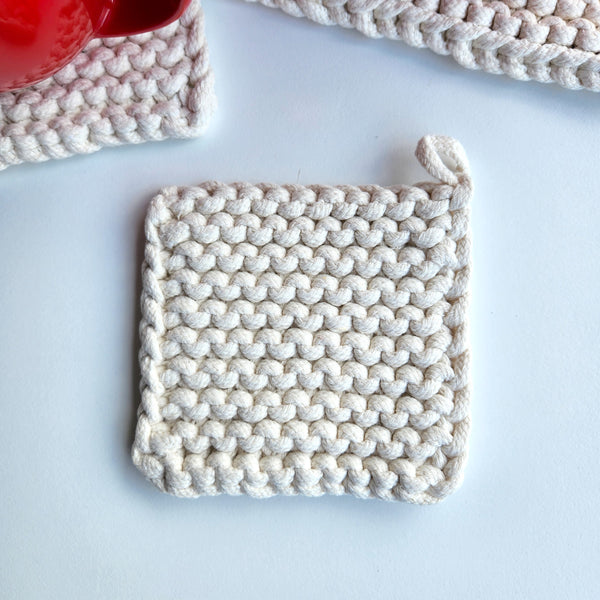 Woven Potholder & Coaster, Ivory Knitted Pot Holder, Coaster, Neutral Modern, Housewarming Gift, Mother's Day Gift, Gift for Her