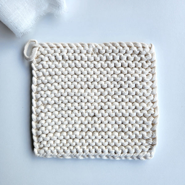 Woven Potholder & Coaster, Ivory Knitted Pot Holder, Coaster, Neutral Modern, Housewarming Gift, Mother's Day Gift, Gift for Her