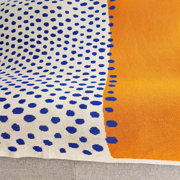 Modern Dotted Knitted Throw, Orange & Blue Woven Throw Blanket, 130cmx 170cm