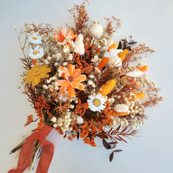 Autumn Wildflower Bouquet, Burnt Orange Dried Flower Bouquet, Wedding Flower Bouquet