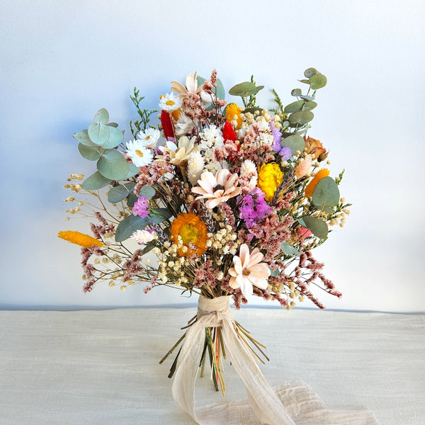 Spring Wildflower Bouquet, Colourful Dried Flower Bouquet, Wedding Flower Bouquet