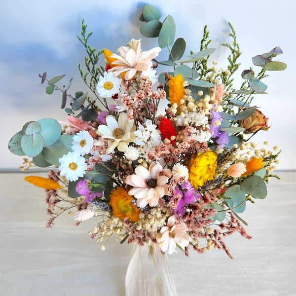 Spring Wildflower Bouquet, Colourful Dried Flower Bouquet, Wedding Flower Bouquet