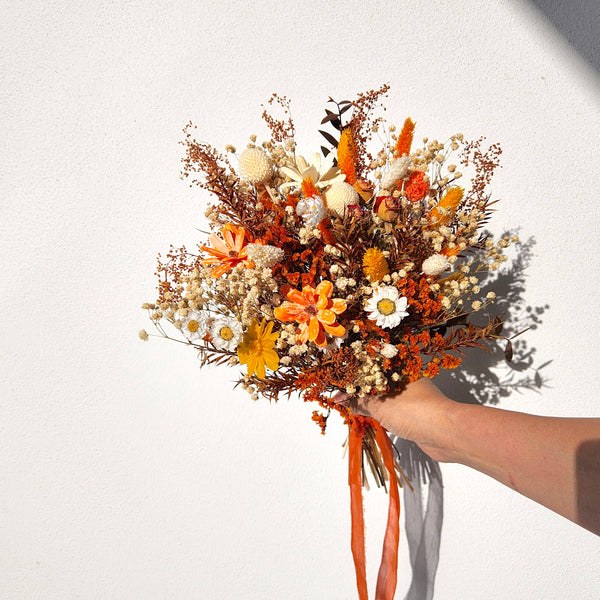 Autumn Wildflower Bouquet, Burnt Orange Dried Flower Bouquet, Wedding Flower Bouquet