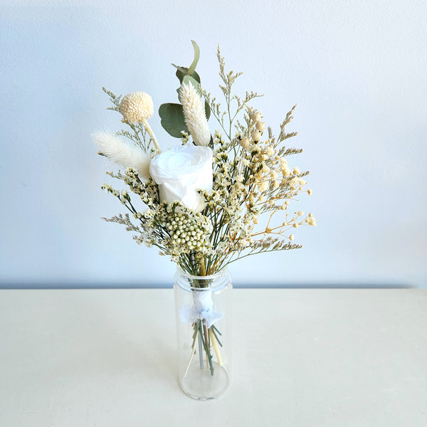 White & Green Dried Flower Bouquet, Country Wedding Flower
