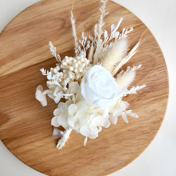 Ivory Dried Flower Wedding Bouquet and Boutonniere