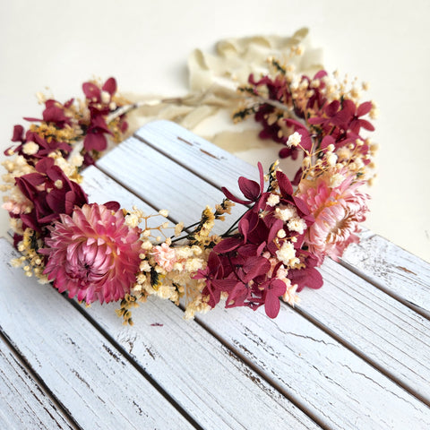 Maroon Flower Crown, Wedding Headpiece, Event Flower Crown