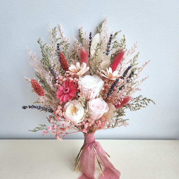 Pink Dried Flower Bouquet, Wedding Bouquet, Wedding Floral Arrangement