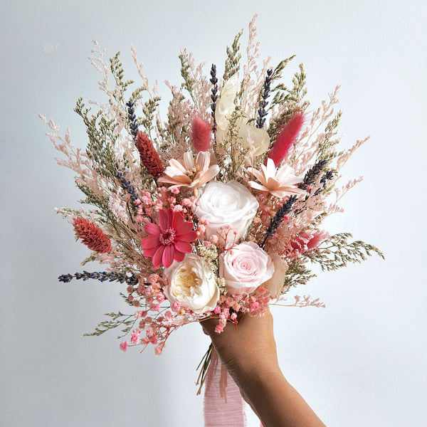 Pink Dried Flower Bouquet, Wedding Bouquet, Wedding Floral Arrangement