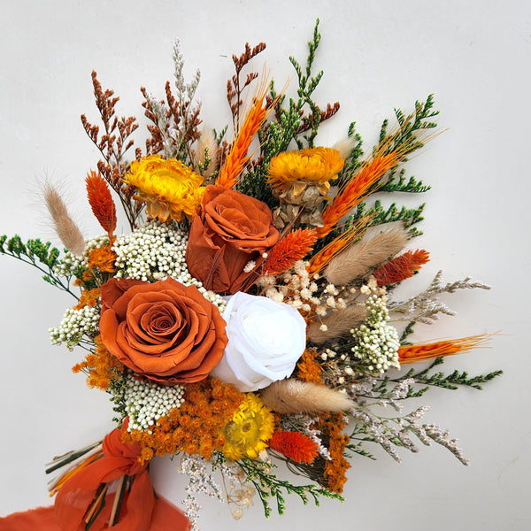 Rustic Dried Flower Bouquet, Burnt Orange, Wedding Flower Arrangement