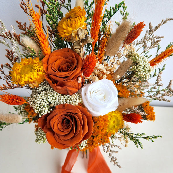 Rustic Dried Flower Bouquet, Burnt Orange, Wedding Flower Arrangement