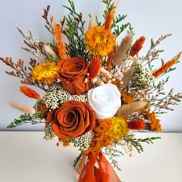 Rustic Dried Flower Bouquet, Burnt Orange, Wedding Flower Arrangement