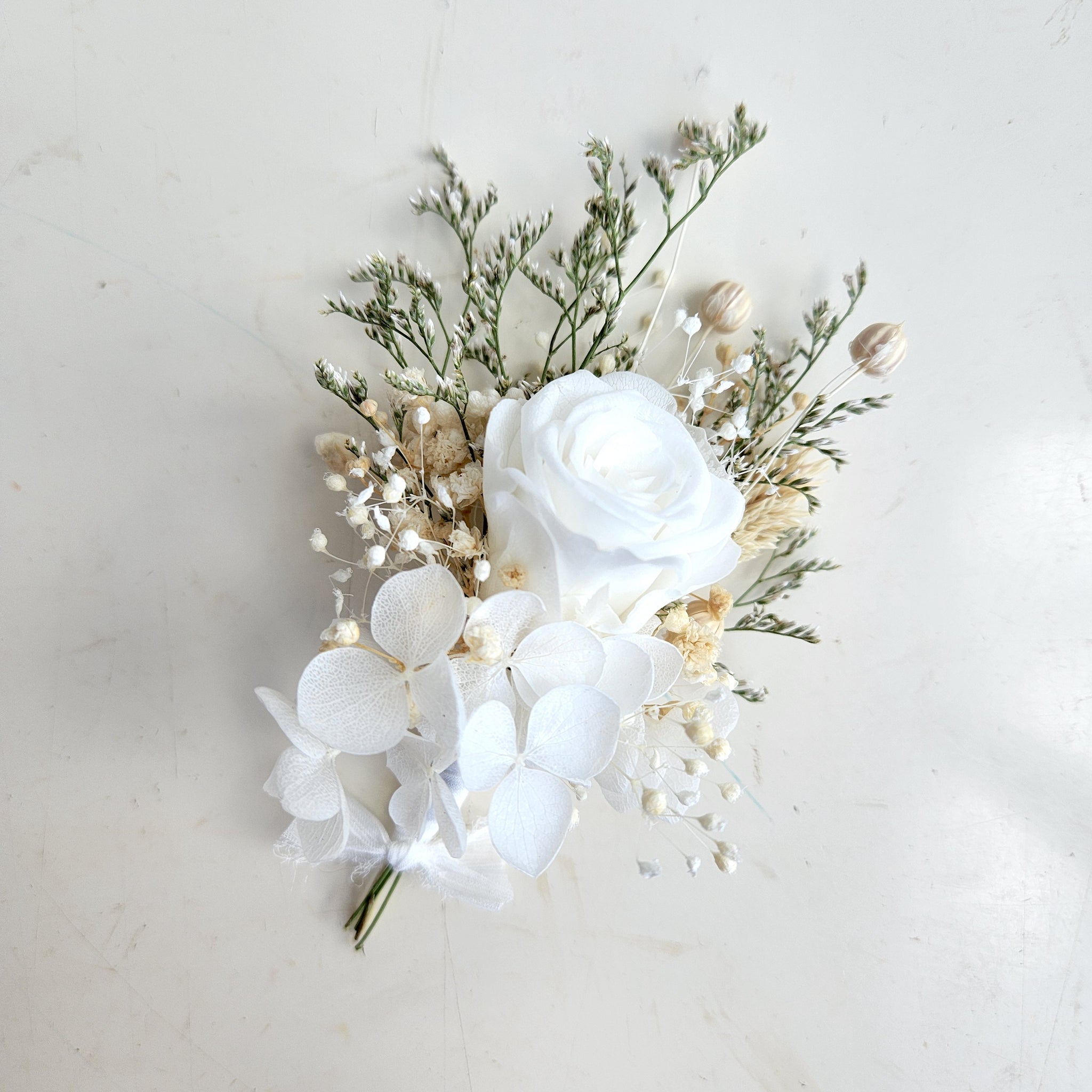 White & Green Dried Flower Bouquet, Country Wedding Flower