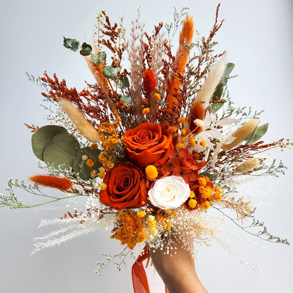 Burnt Orange Dried Flower Wedding Bouquet