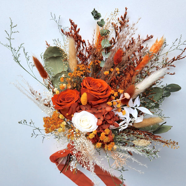 Burnt Orange Dried Flower Wedding Bouquet