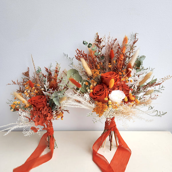 Burnt Orange Dried Flower Wedding Bouquet