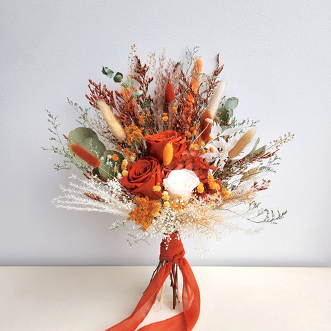 Burnt Orange Dried Flower Wedding Bouquet