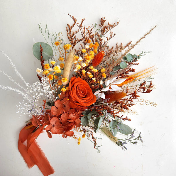 Burnt Orange Dried Flower Wedding Bouquet