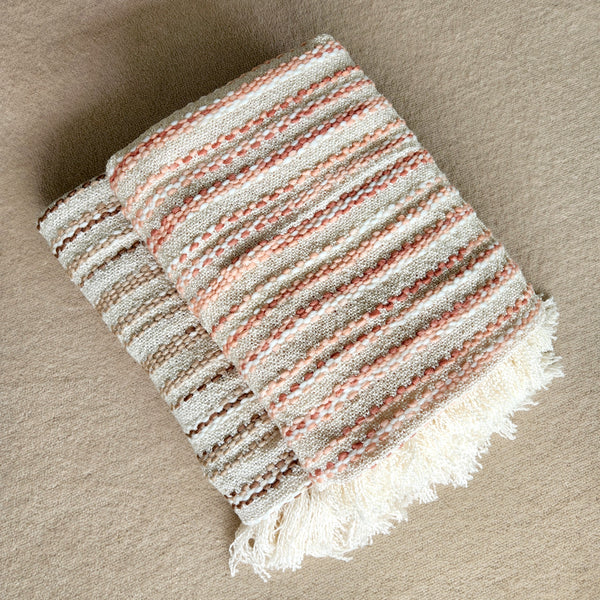 All Season Woven Throw Blanket, Pink, Beige, Knitted Thrown, 130cmx 170cm