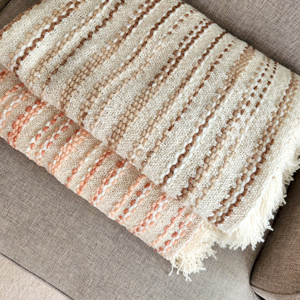 All Season Woven Throw Blanket, Pink, Beige, Knitted Thrown, 130cmx 170cm