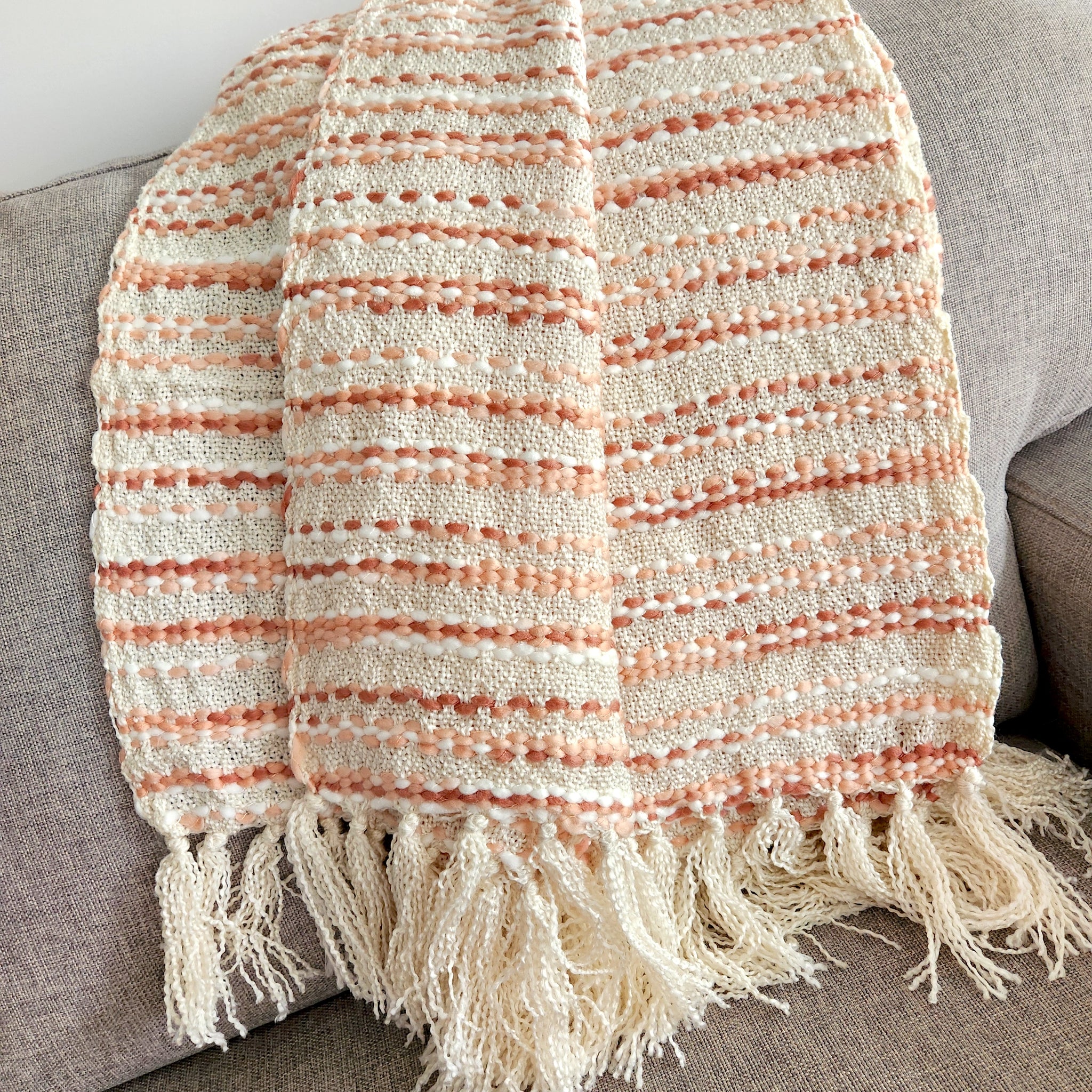 All Season Woven Throw Blanket, Pink, Beige, Knitted Thrown, 130cmx 170cm