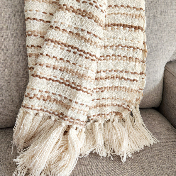 All Season Woven Throw Blanket, Pink, Beige, Knitted Thrown, 130cmx 170cm