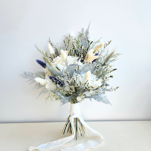 Rustic Dusty Blue Dried Flower Bouquet, Wedding & Event Decoration