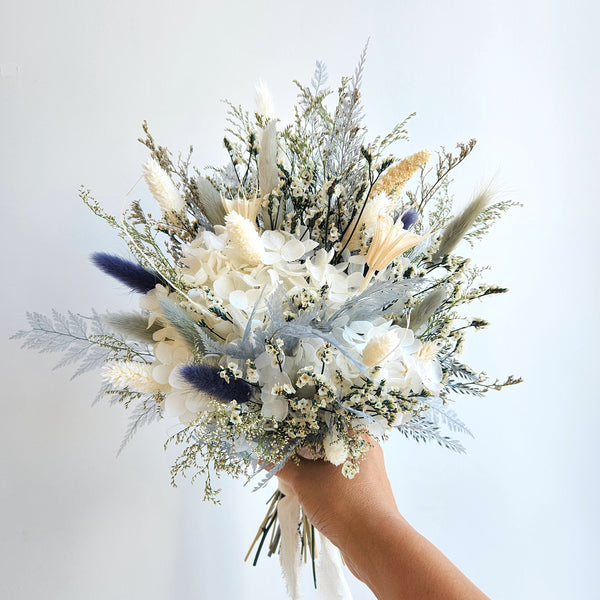 Rustic Dusty Blue Dried Flower Bouquet, Wedding & Event Decoration