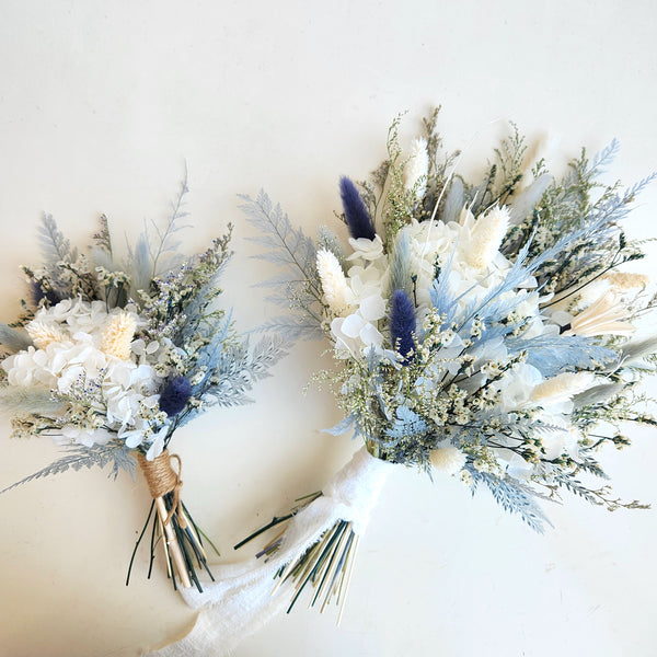 Rustic Dusty Blue Dried Flower Bouquet, Wedding & Event Decoration