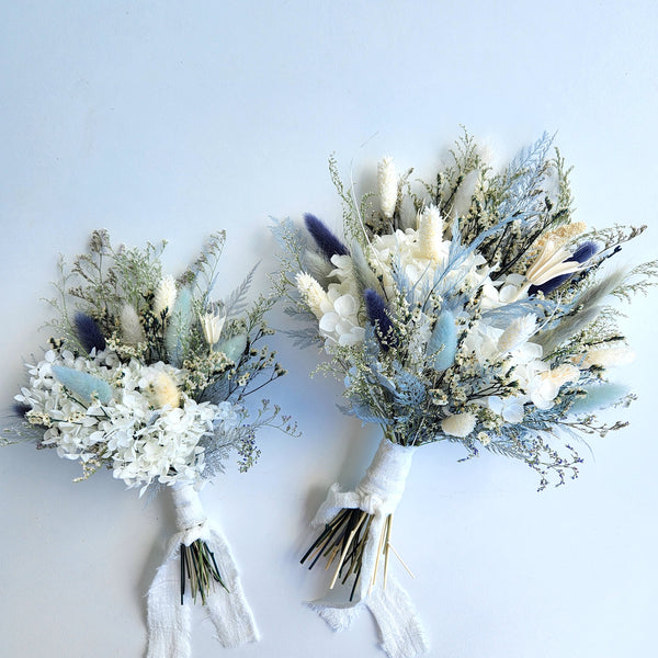 Rustic Dusty Blue Dried Flower Bouquet, Wedding & Event Decoration